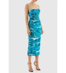 Rebecca Vallance Marine Mirage Midi Dress Blue Size 10 for rent on The Volte - image 1