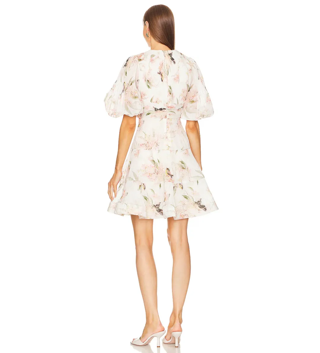 Zimmermann Pleated Mini Dress Coral Bird Print Size 2/ AU 12 for rent on The Volte - main image