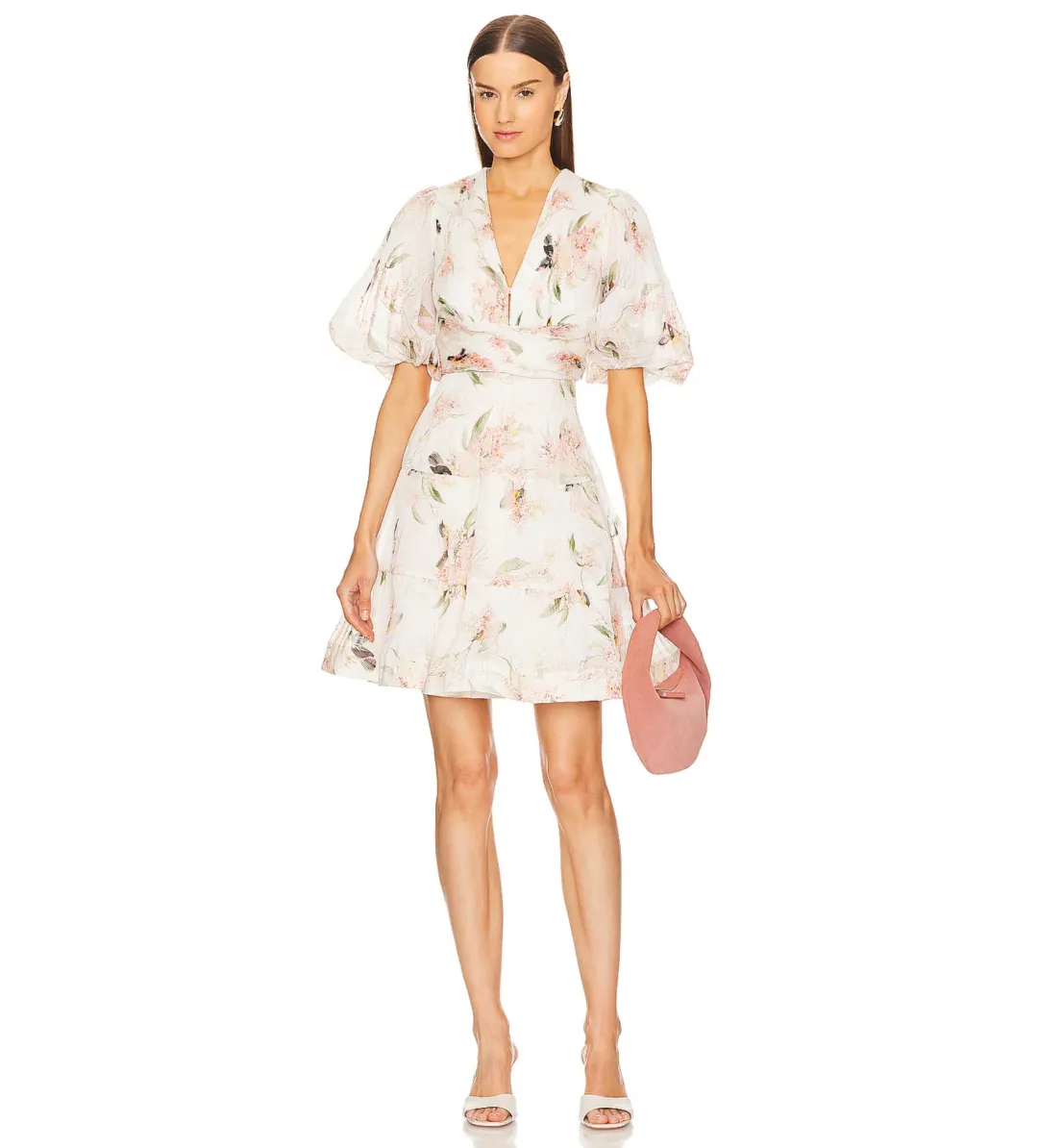 Zimmermann Pleated Mini Dress Coral Bird Print Size 2/ AU 12 for rent on The Volte - main image