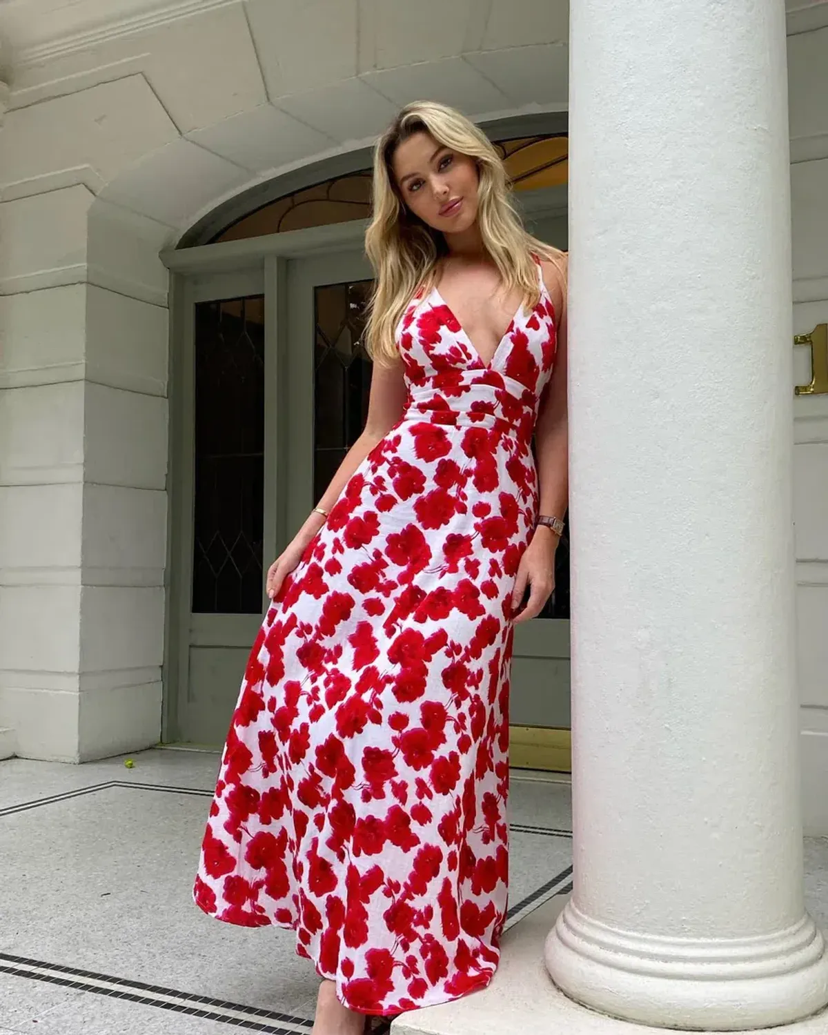 Kookai Bonita Vee Maxi Dress Red Floral Size 38 / AU 10 - Image 1