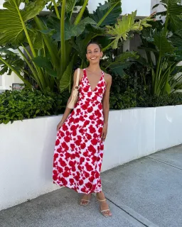 Kookai Bonita Vee Maxi Dress Red Floral Size 38 / AU 10 for rent on The Volte - image 2