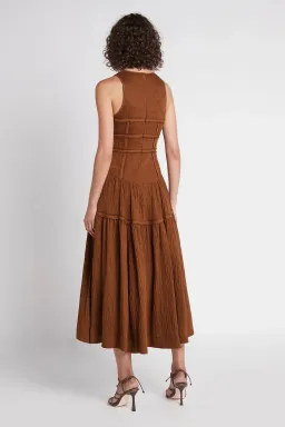 Aje Tidal Corset Midi Dress in Coffee Size 6 for rent on The Volte - image 3