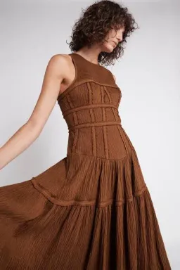 Aje Tidal Corset Midi Dress in Coffee Size 6 for rent on The Volte - image 2