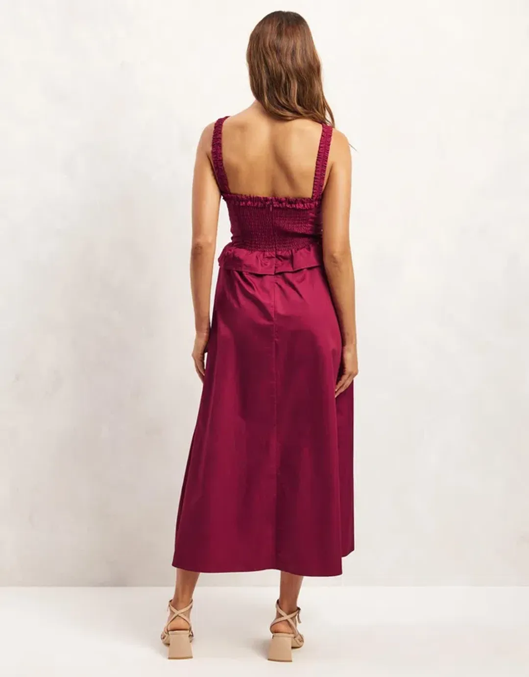 Aere Organic Cotton Peplum Midi Dress Black Cherry Size 8 for rent on The Volte - main image