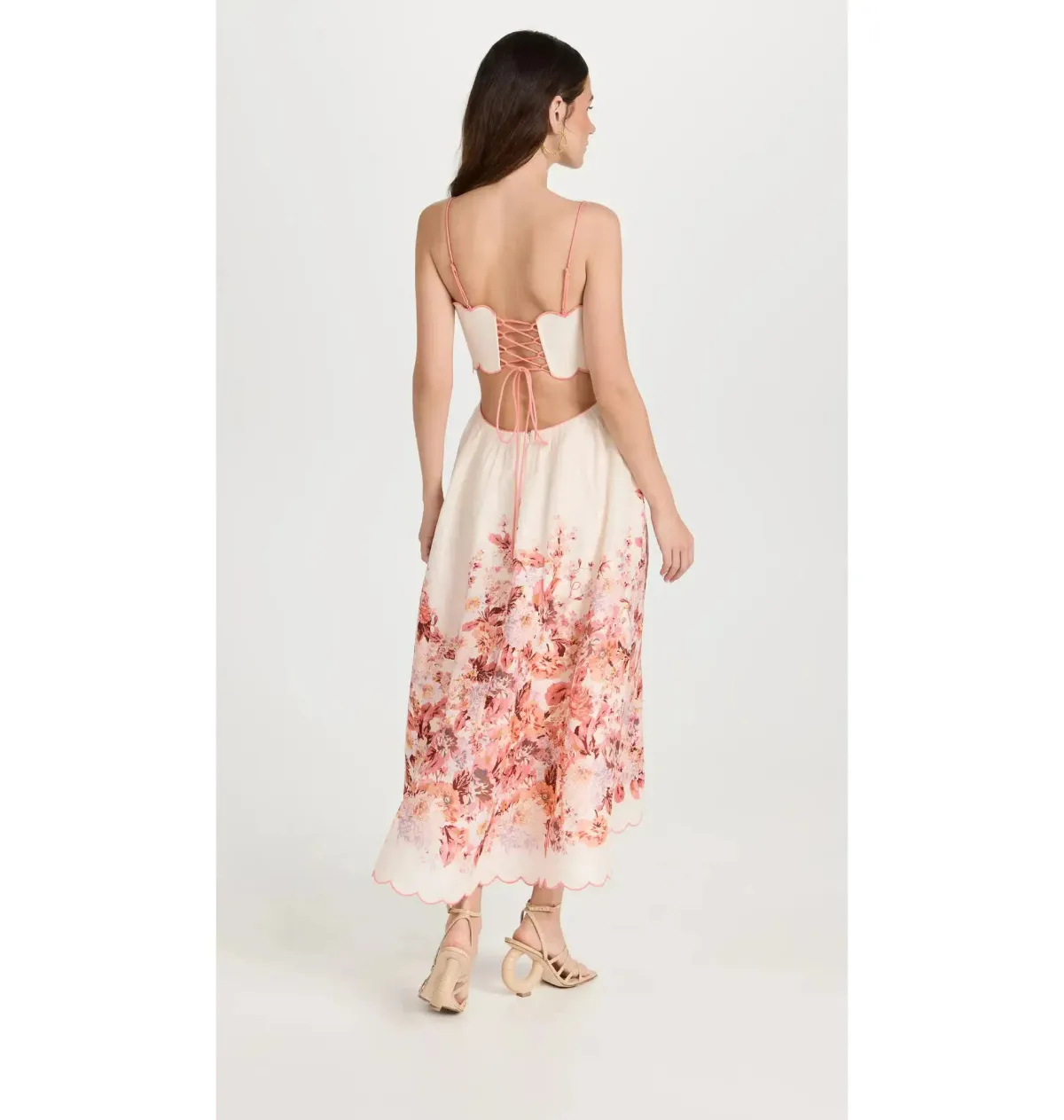Zimmermann Devi Scallop Midi Dress In Cream Floral Size 0 / AU 8 - Image 2