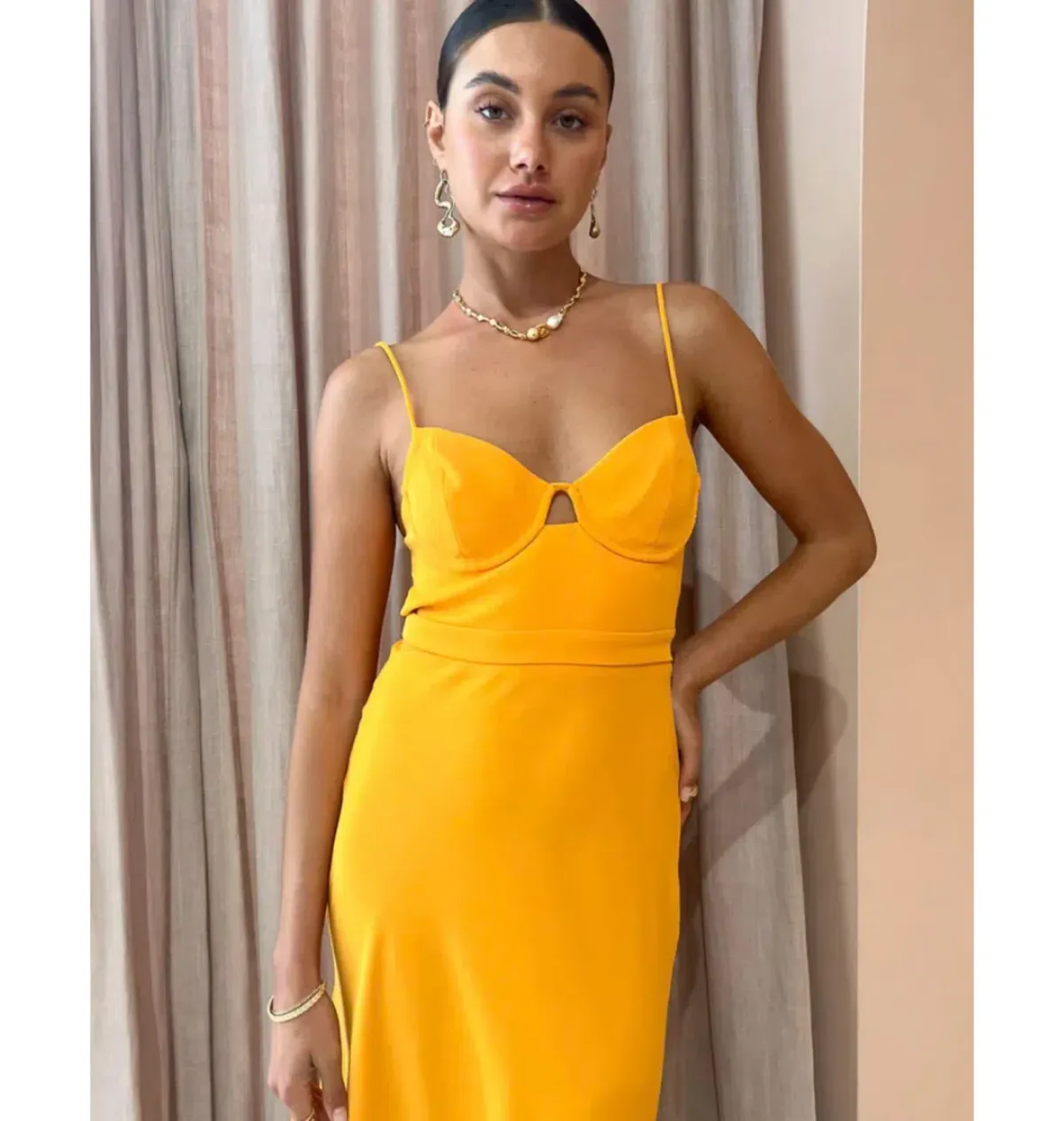 By Johnny Callia Wire Midi Dress In Apricot Orange Size AU 12 - Image 2