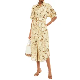 Zimmermann Linen Belted Shirt Dress Palm Tree Print Size 3 / AU 14 for rent on The Volte - image 1