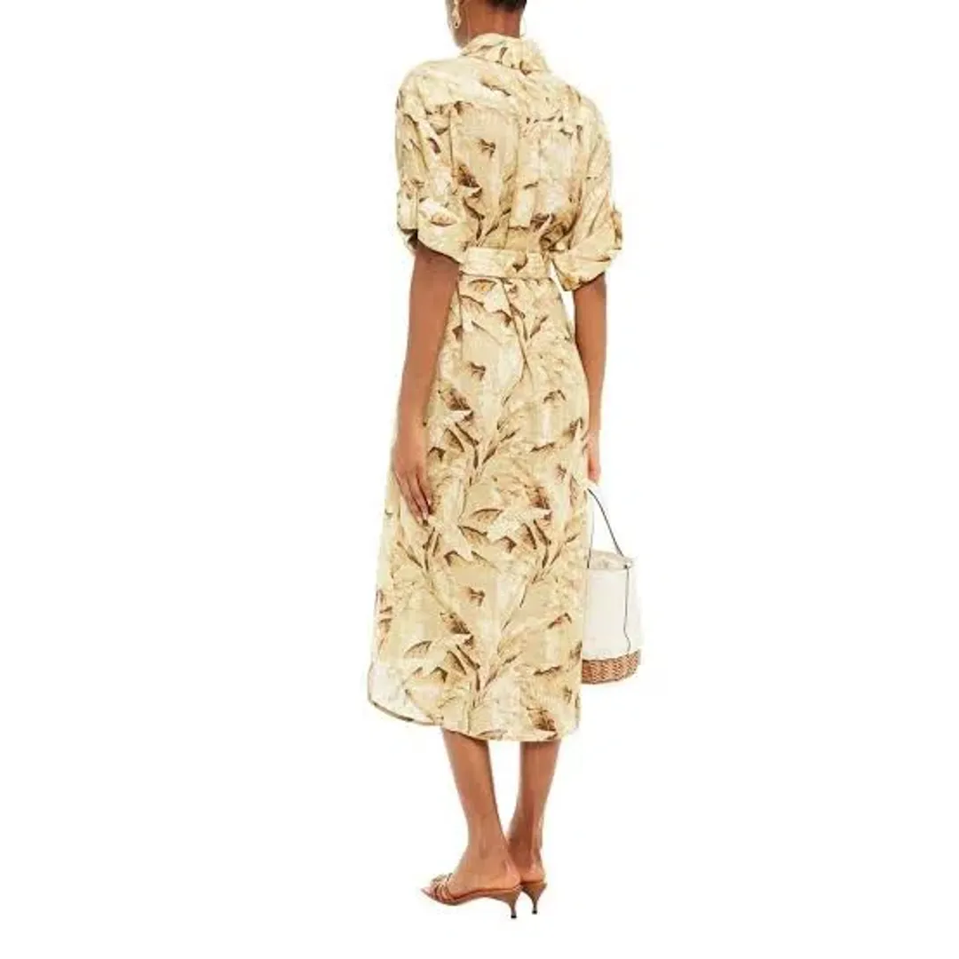 Zimmermann Linen Belted Shirt Dress Palm Tree Print Size 3 / AU 14 for rent on The Volte - main image