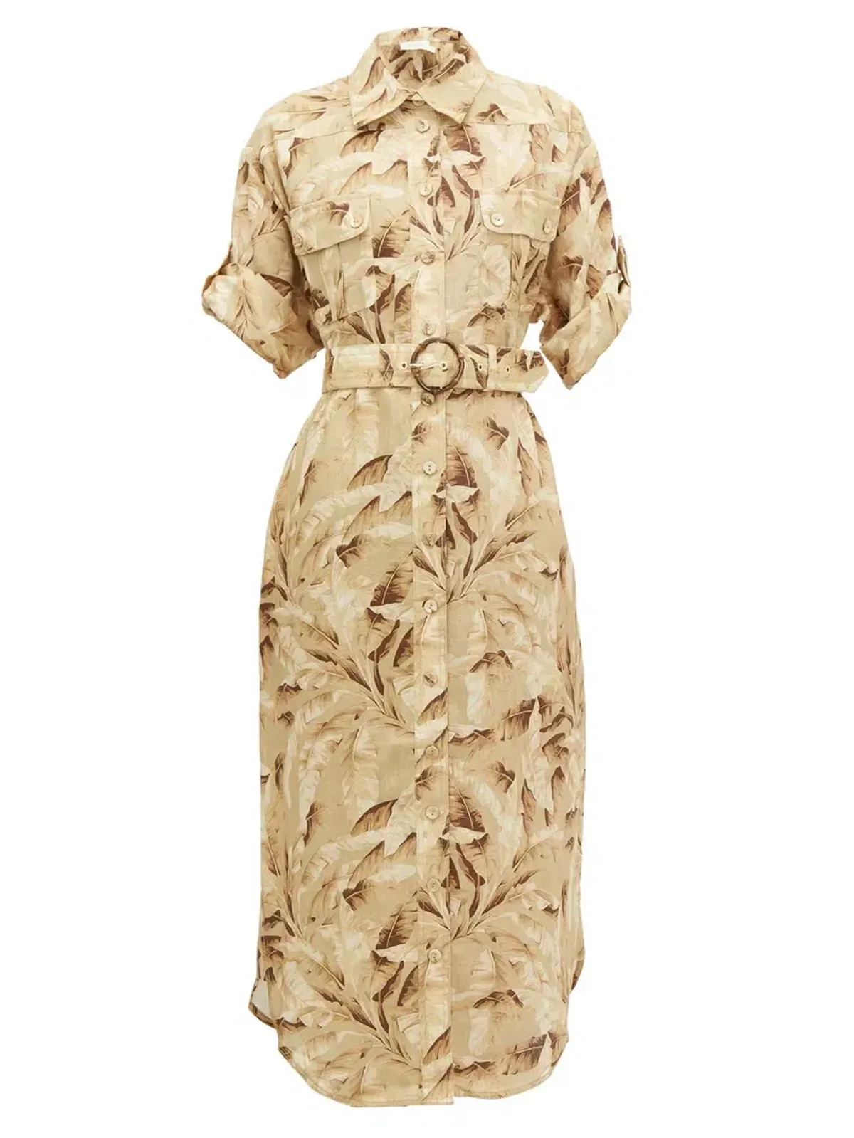 Zimmermann Linen Belted Shirt Dress Palm Tree Print Size 3 / AU 14 - Image 3