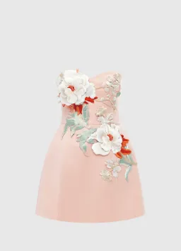 Leo Lin Rosario Appliqué Bustier Mini Dress Peony Print Size AU 6 for rent on The Volte - image 1