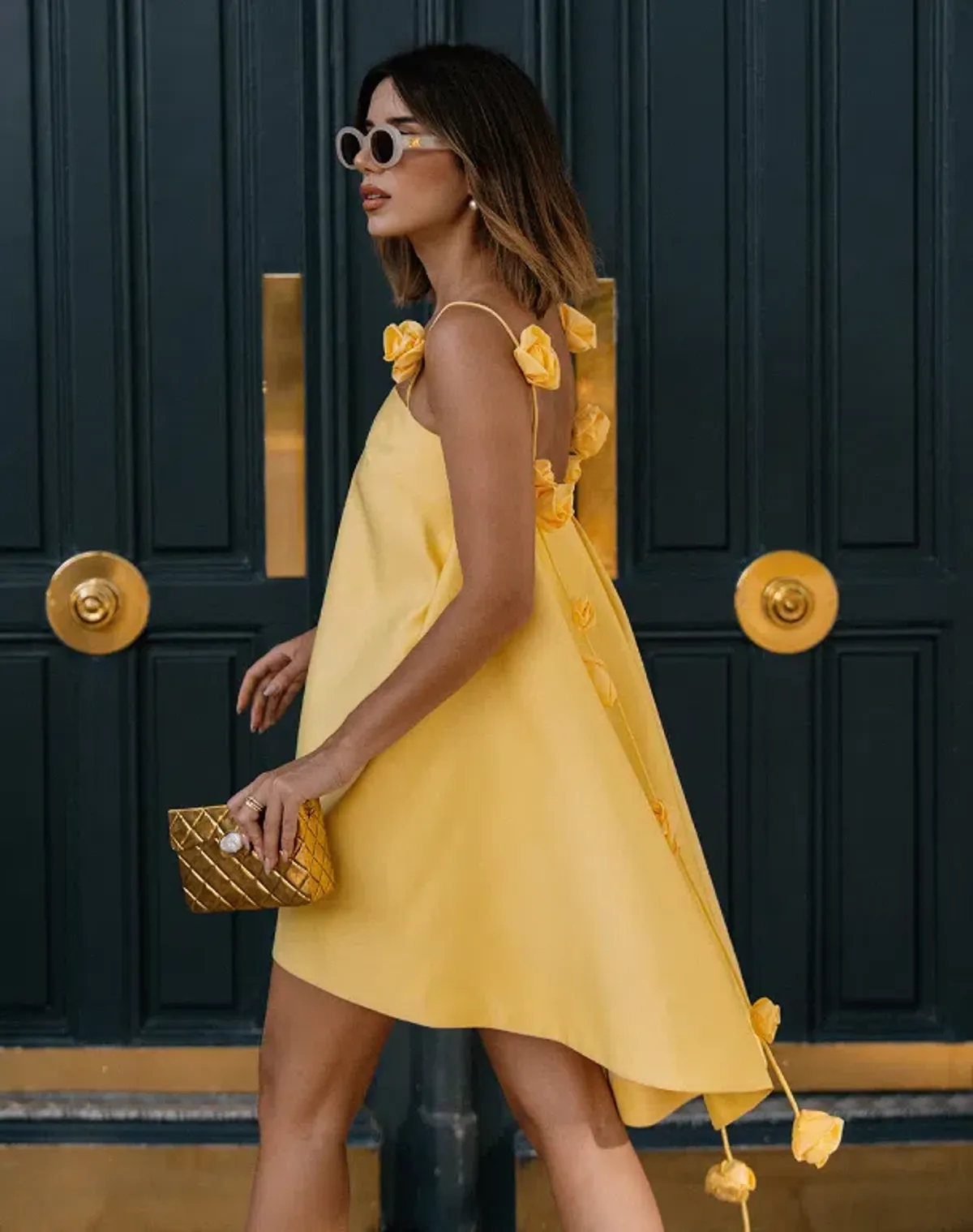 Leo Lin Fiona Rose Mini Dress Sorbet Yellow Size AU 12 for rent on The Volte - main image