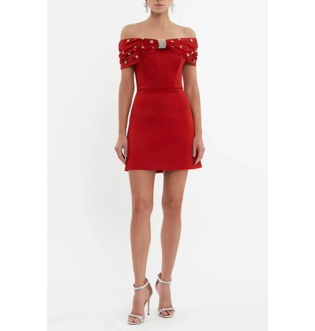 Rebecca Vallance Carmella Off The Shoulder Mini Dress Red Size AU 8 for rent on The Volte - main image