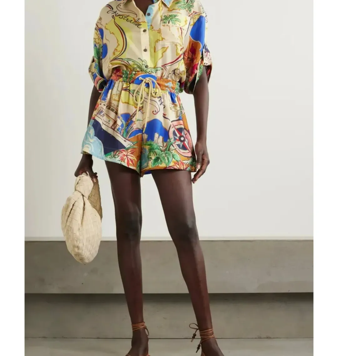 Zimmermann Alight Short Sleeve Shirt and Draw Waist Short Nautical Map Size 1 / AU 10 for rent on The Volte - main image