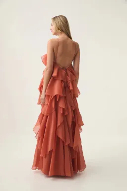 Aje Pandorea Layered Maxi Dress Coral Clay Size 8 for rent on The Volte - image 3