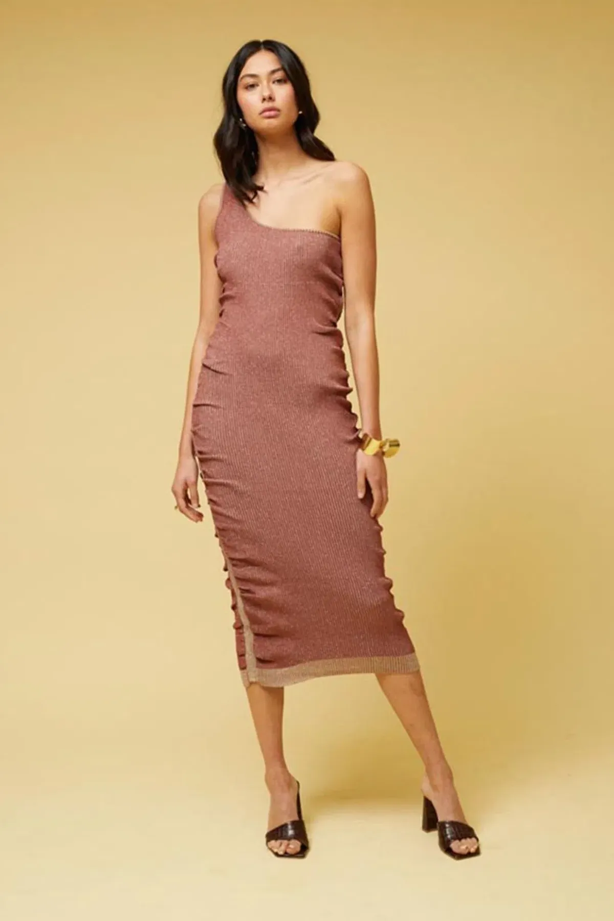 Suboo Leah One Shoulder Knit Midi Dress Rust Size L / AU 12 - Image 1