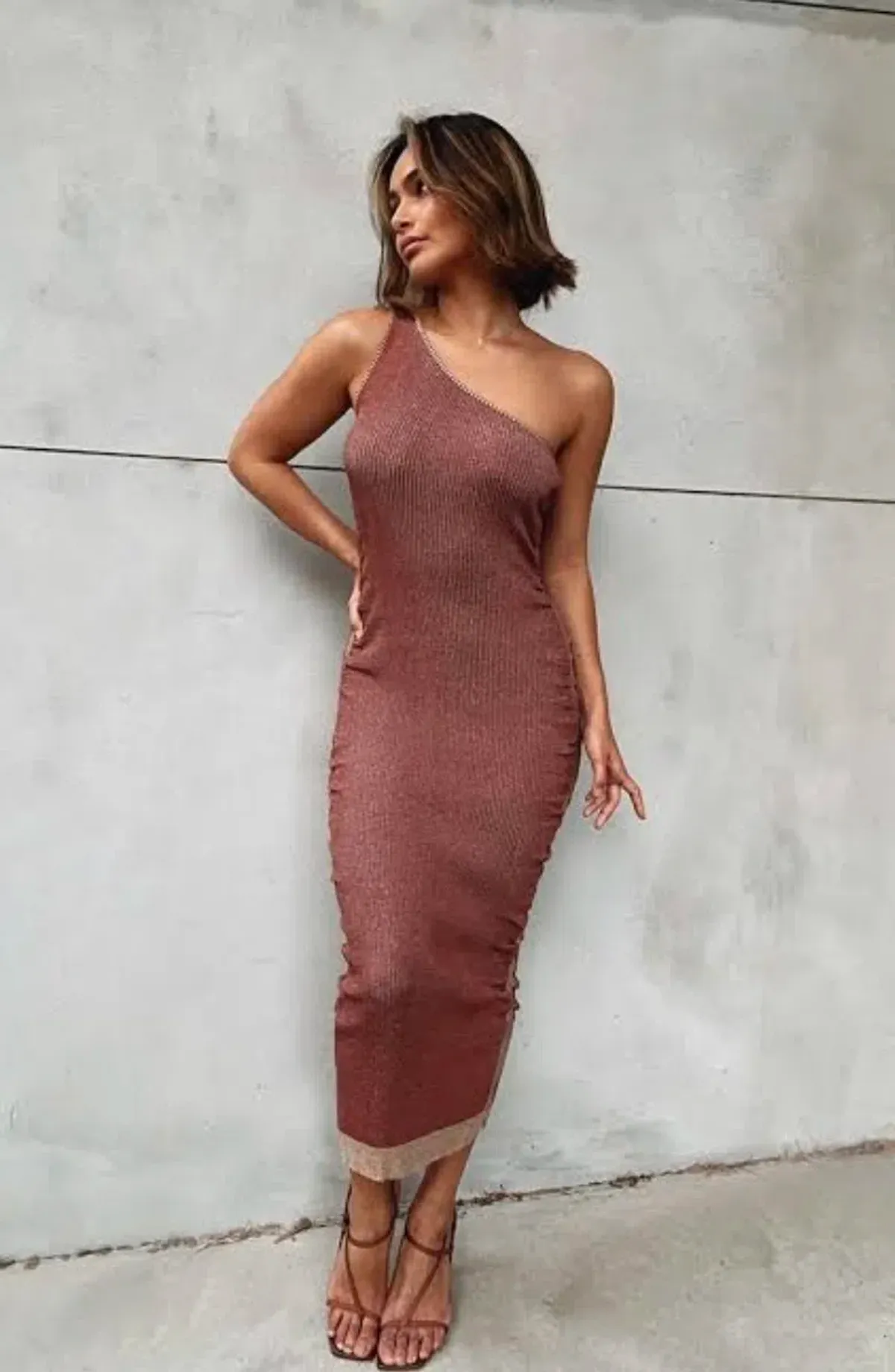 Suboo Leah One Shoulder Knit Midi Dress Rust Size L / AU 12 - Image 5