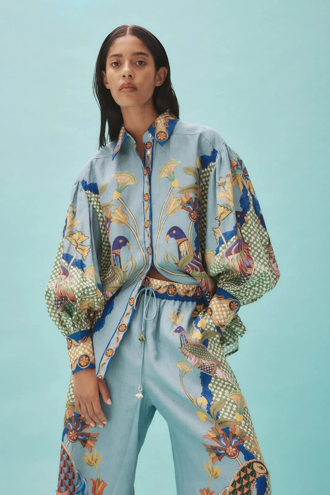 Alemais Gilly Shirt & Pant Set Misty Blue Size AU 10 for rent on The Volte - main image