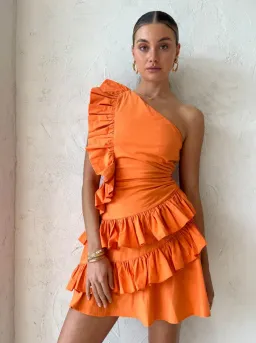 By Nicola Adrift Frill Mini Dress in Sunset Size 6 for rent on The Volte - image 6