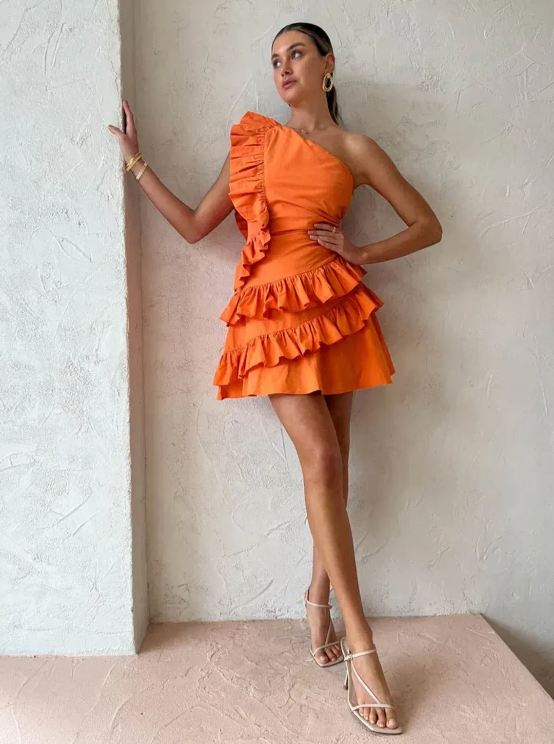 By Nicola Adrift Frill Mini Dress in Sunset Size 6 for rent on The Volte - main image