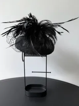 Morgan and Taylor Straw Beret Millinery with Feathers and Veil Black One Size for rent on The Volte - image 3
