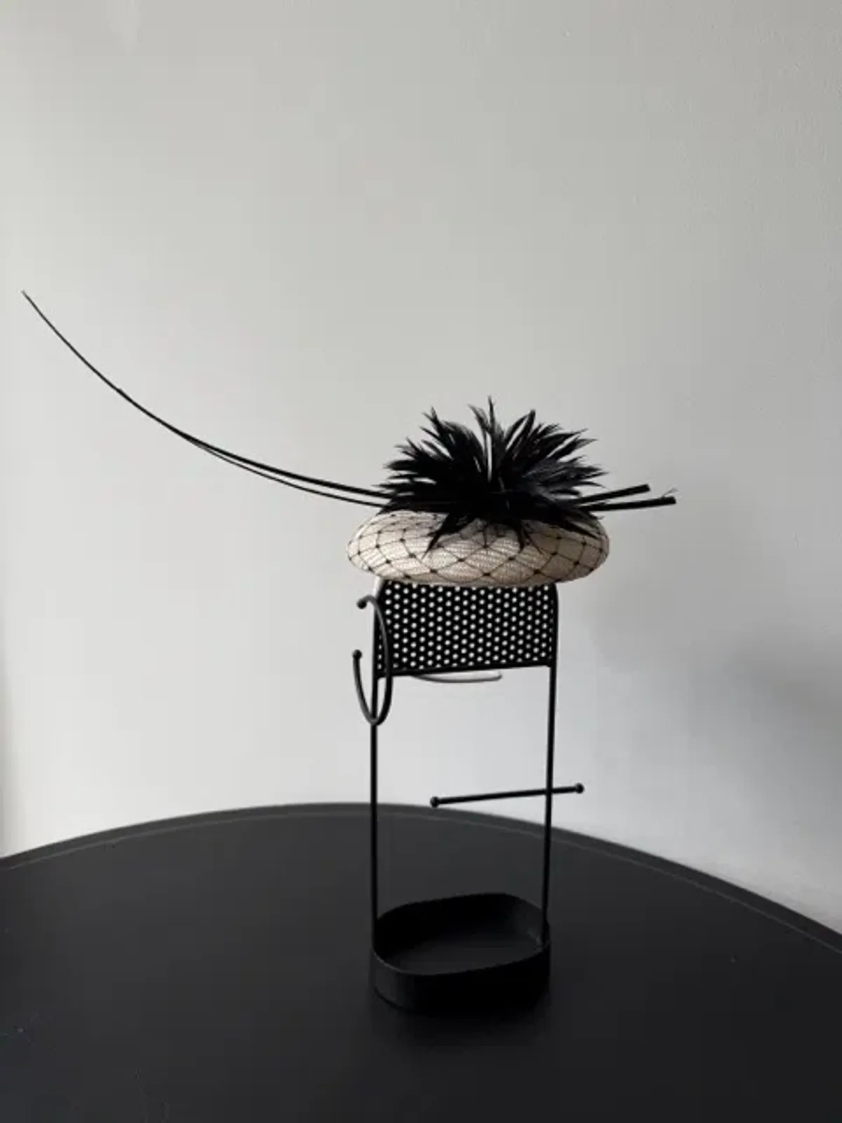 Olga Berg Small Raffia Beret Fascinator Black and White - Image 3