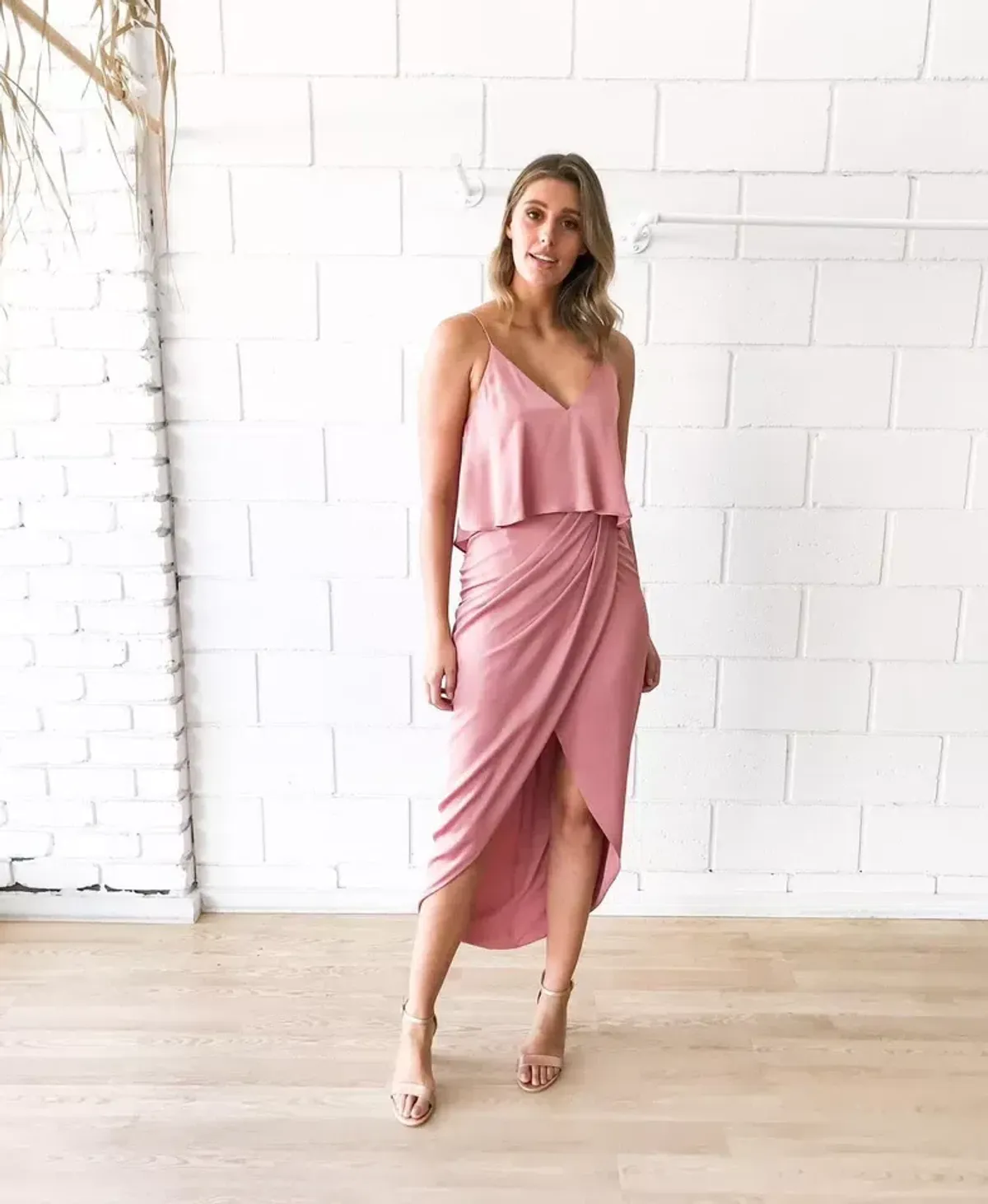Shona Joy Luxe Cocktail Frill Satin Slip Bridesmaid Dress Rose Pink Size 10 for rent on The Volte - main image