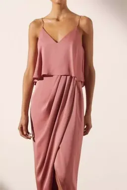Shona Joy Luxe Cocktail Frill Satin Slip Bridesmaid Dress Rose Pink Size 10 for rent on The Volte - image 3