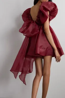 Aje Gretta Organza Mini Dress Burgundy Size 8 for rent on The Volte - image 2