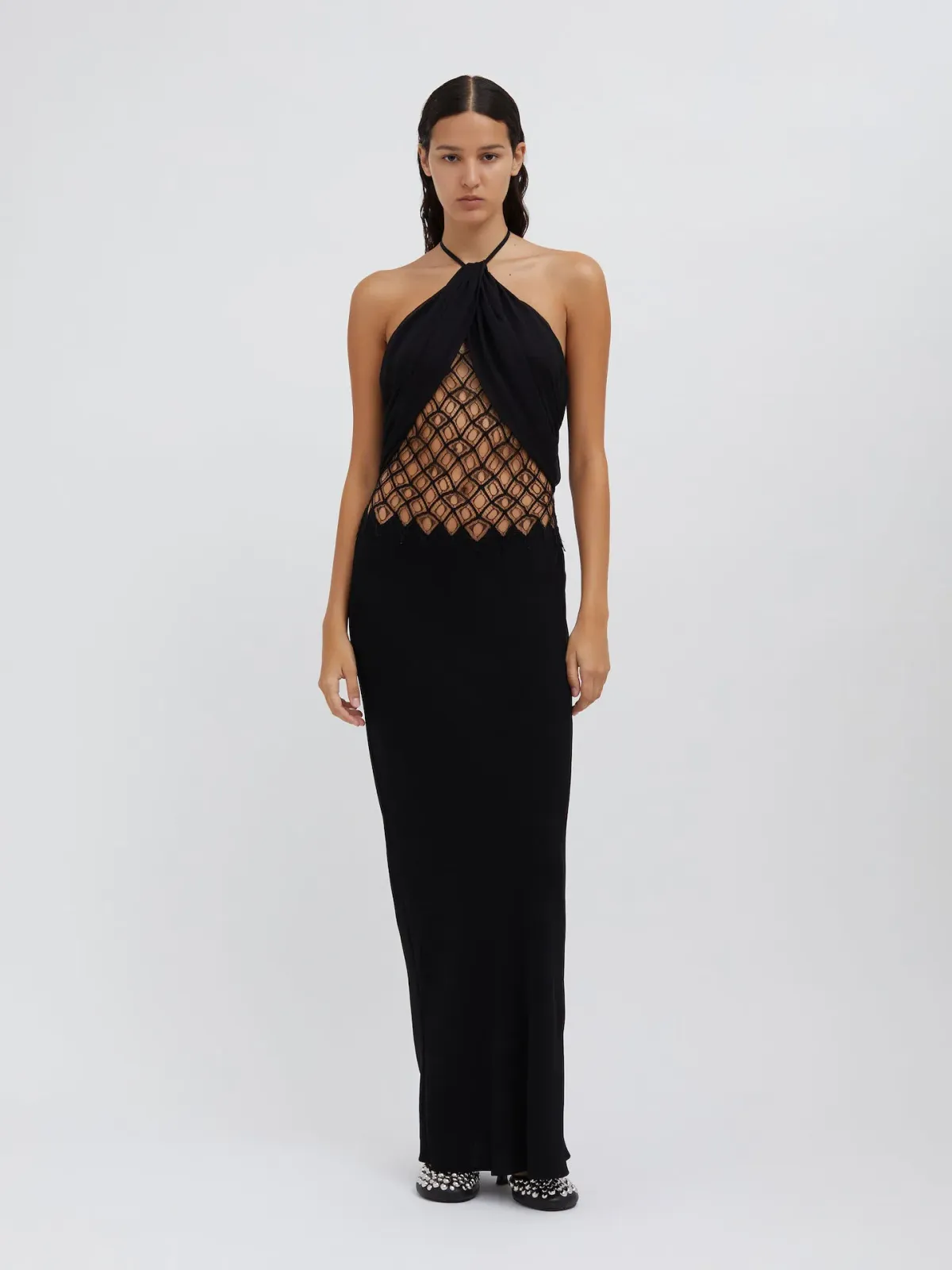 Christopher Esber Fluted Silk Column Dress Black Size AU 6 for rent on The Volte - main image