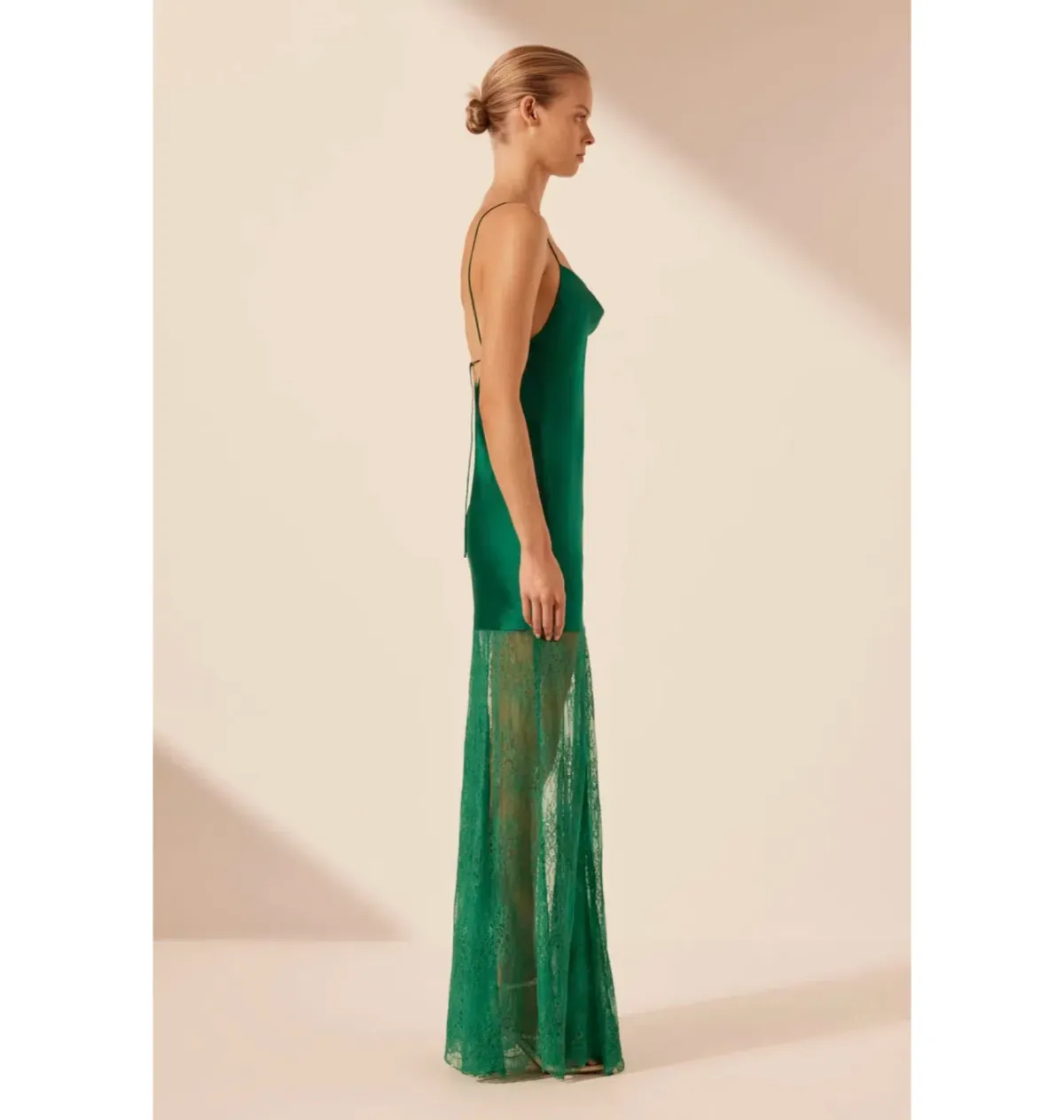 Shona Joy Elle Silk Lace Cowl Maxi Dress Emerald Green Size AU 10 - Image 3