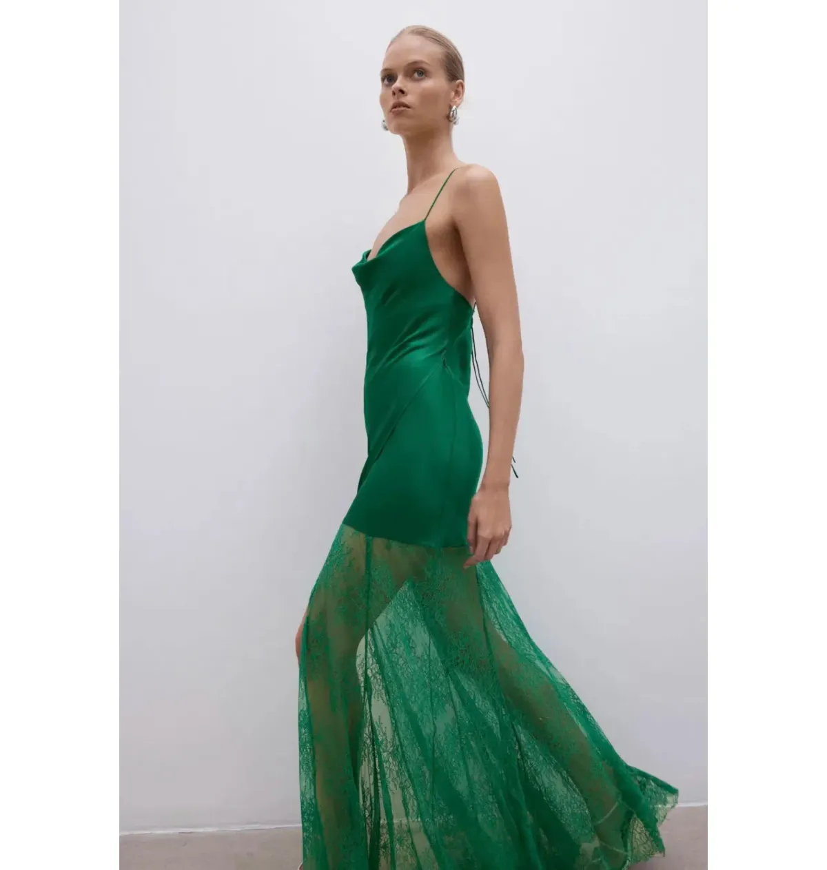 Shona Joy Elle Silk Lace Cowl Maxi Dress Emerald Green Size AU 10 - Image 4