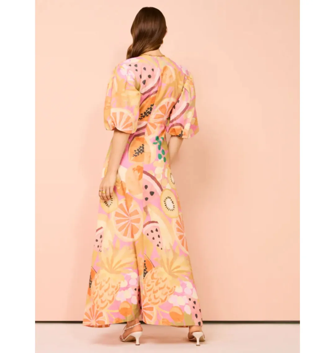 By Nicola Bolero Maxi Gathered Neckline Dress In Fruit Punch Size AU 10 for rent on The Volte - main image