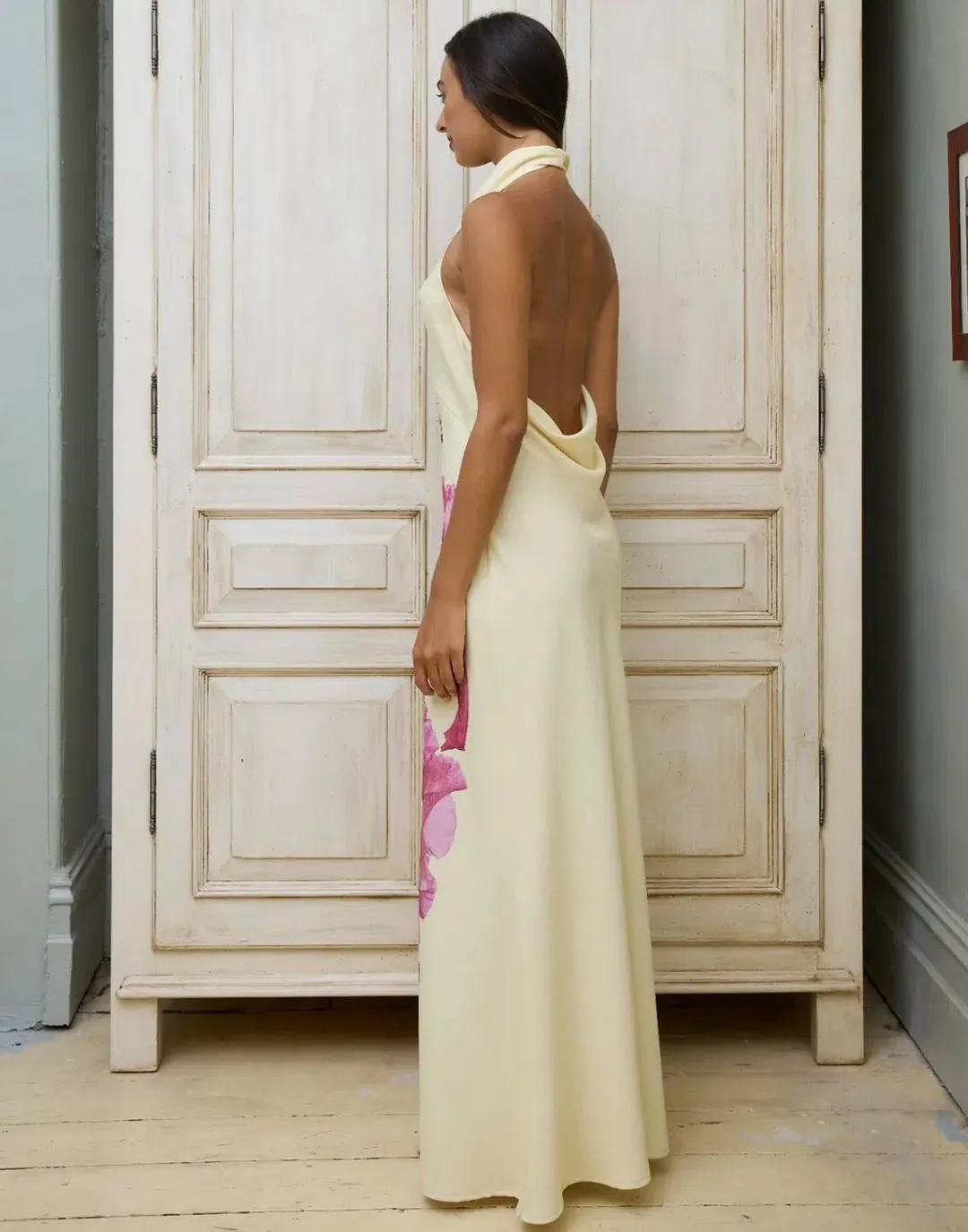 With Harper Lu Cowl Slip Dress in Iris Floral Size M / AU 10 for rent on The Volte - main image