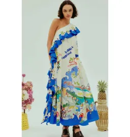 Alemais Nadia One Shoulder Ruffle Dress Multi Size AU 14 for rent on The Volte - image 1