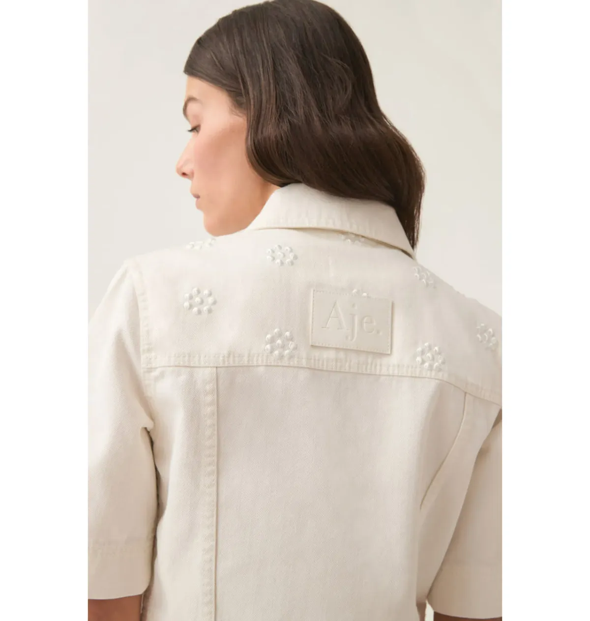 Aje Ren Denim Crop Shirt and Ren Belmond Denim Short Set in White Size AU 8 - Image 6