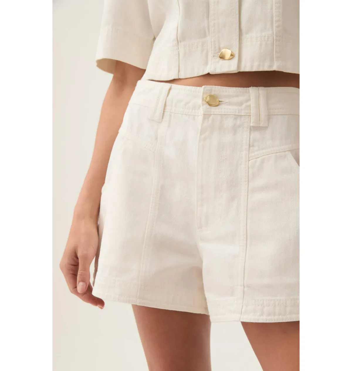 Aje Ren Denim Crop Shirt and Ren Belmond Denim Short Set in White Size AU 8 - Image 2