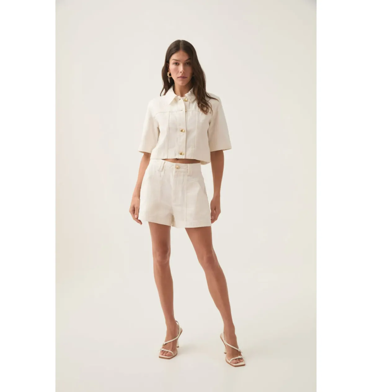 Aje Ren Denim Crop Shirt and Ren Belmond Denim Short Set in White Size AU 8 - Image 1