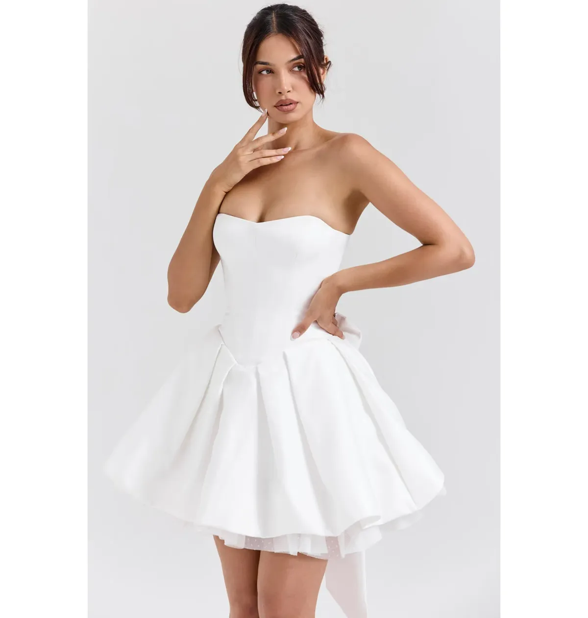 House of CB Noele Satin Strapless Bow Mini Gown White Size XS / AU 6 - Image 2