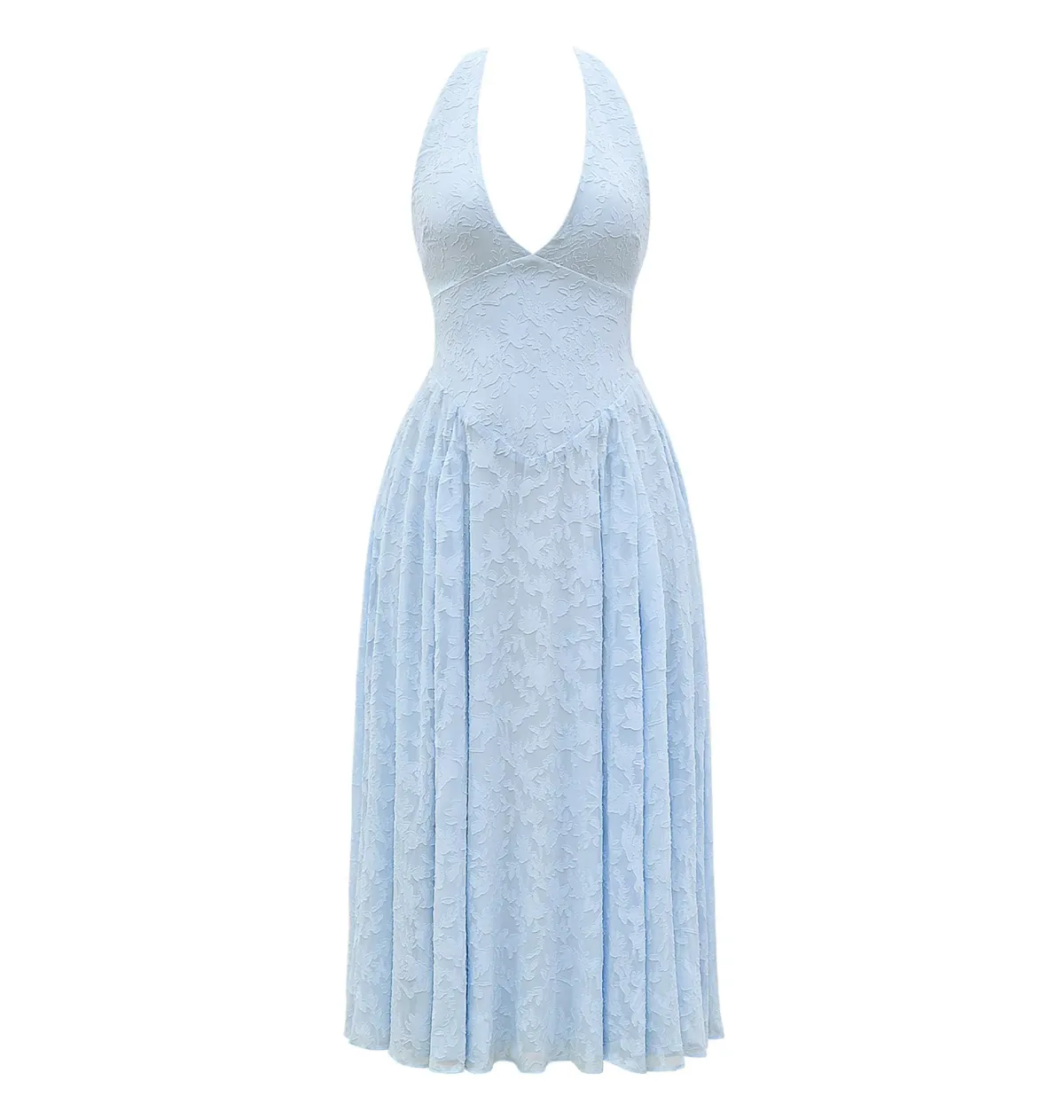 House of CB Arietta Jacquard Halter Midi Dress Bluebell Floral Size AU 6 - Image 5