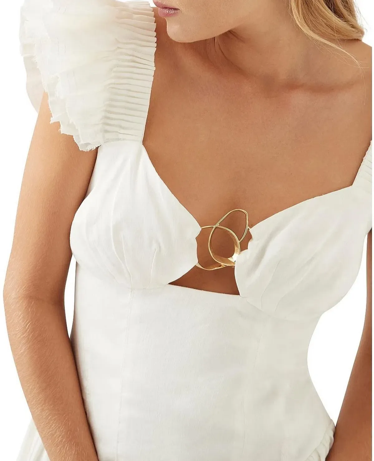 Aje Simone Frill Sleeve Mini Dress Ivory Size 16 - Image 3