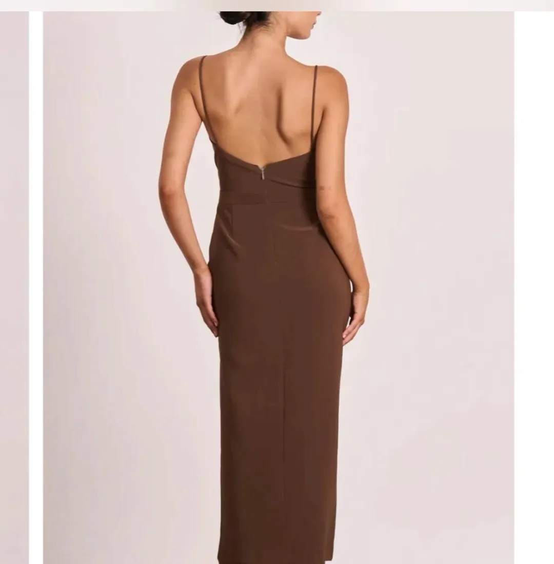 Pasduchas Emerson Column Midi Dress in chocolate brown size 10 for rent on The Volte - main image
