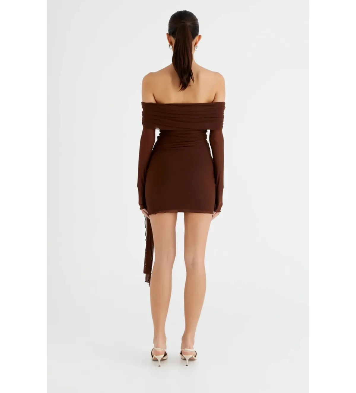 Benni Yasmin Off Shoulder Mini Dress in Cacao Size 8 - Image 2