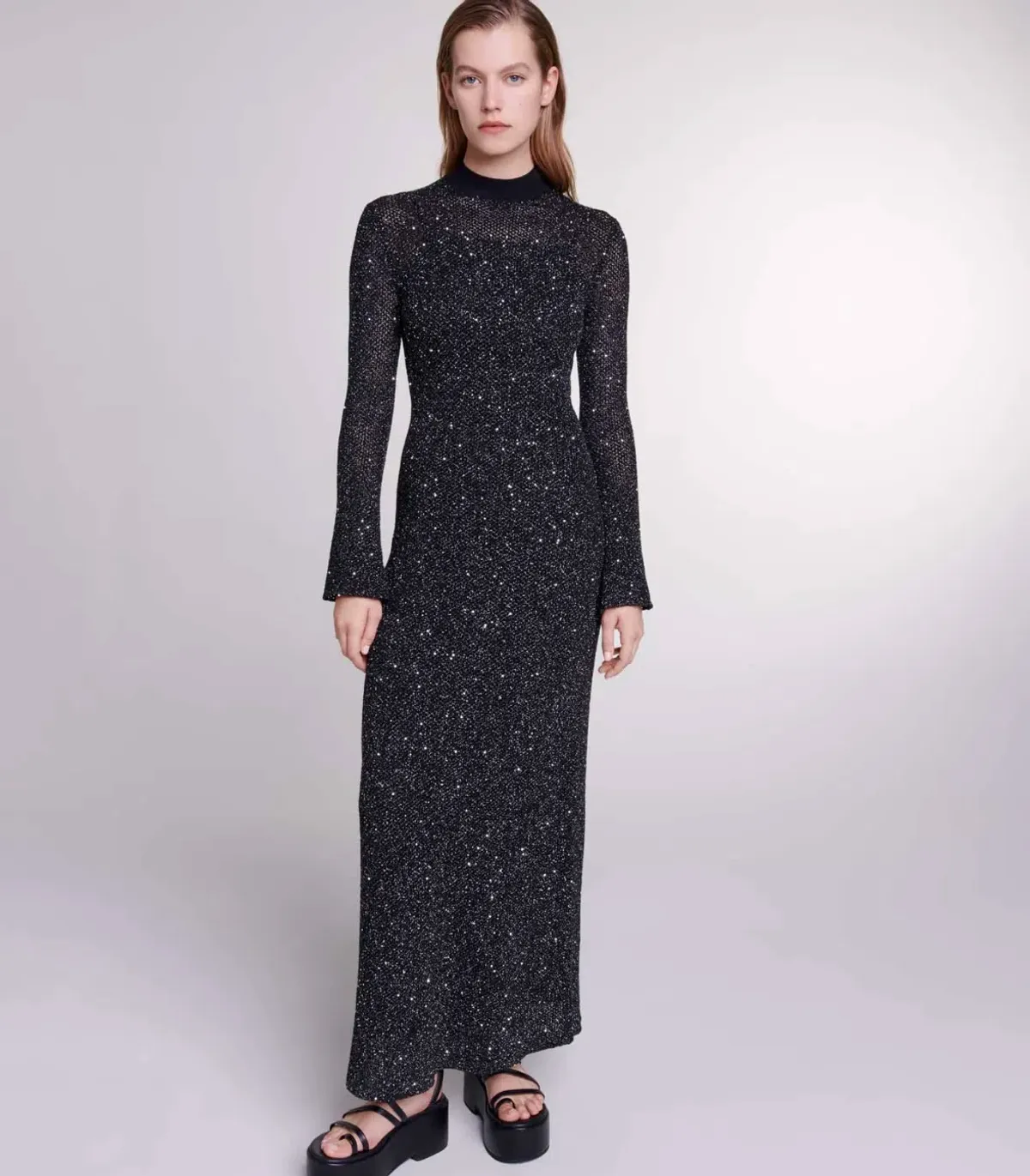 Maje Sequin Embellished Open Back Dress Black Size 8 - Image 1