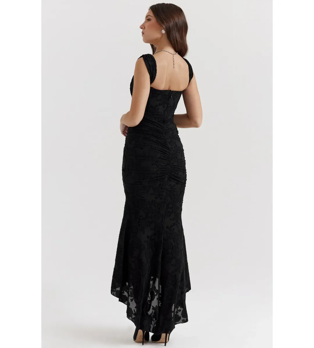 House of CB Cesca Corset Ruched Dress Black Floral Size 10 for rent on The Volte - main image
