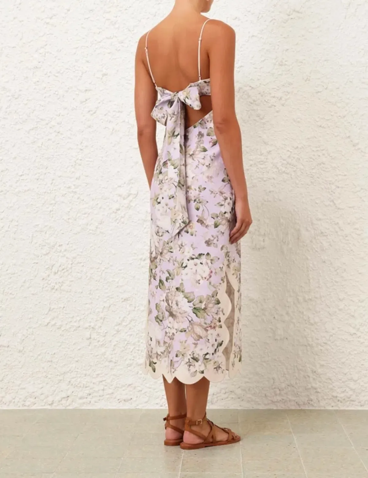 Zimmermann The Acacia Scallop Midi Dress in Lilac Floral Size 0/Au 8 - Image 3