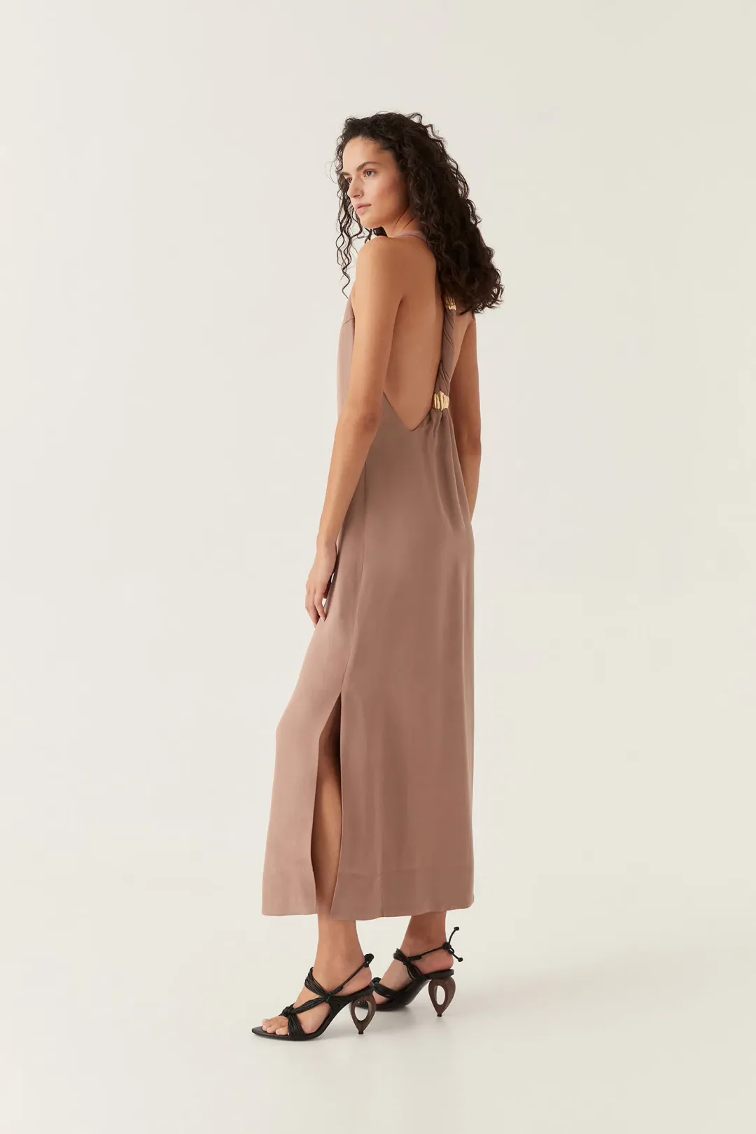 Aje Intrigue Twist Back Midi Dress in Chocolate Brown Size AU 10 for rent on The Volte - main image