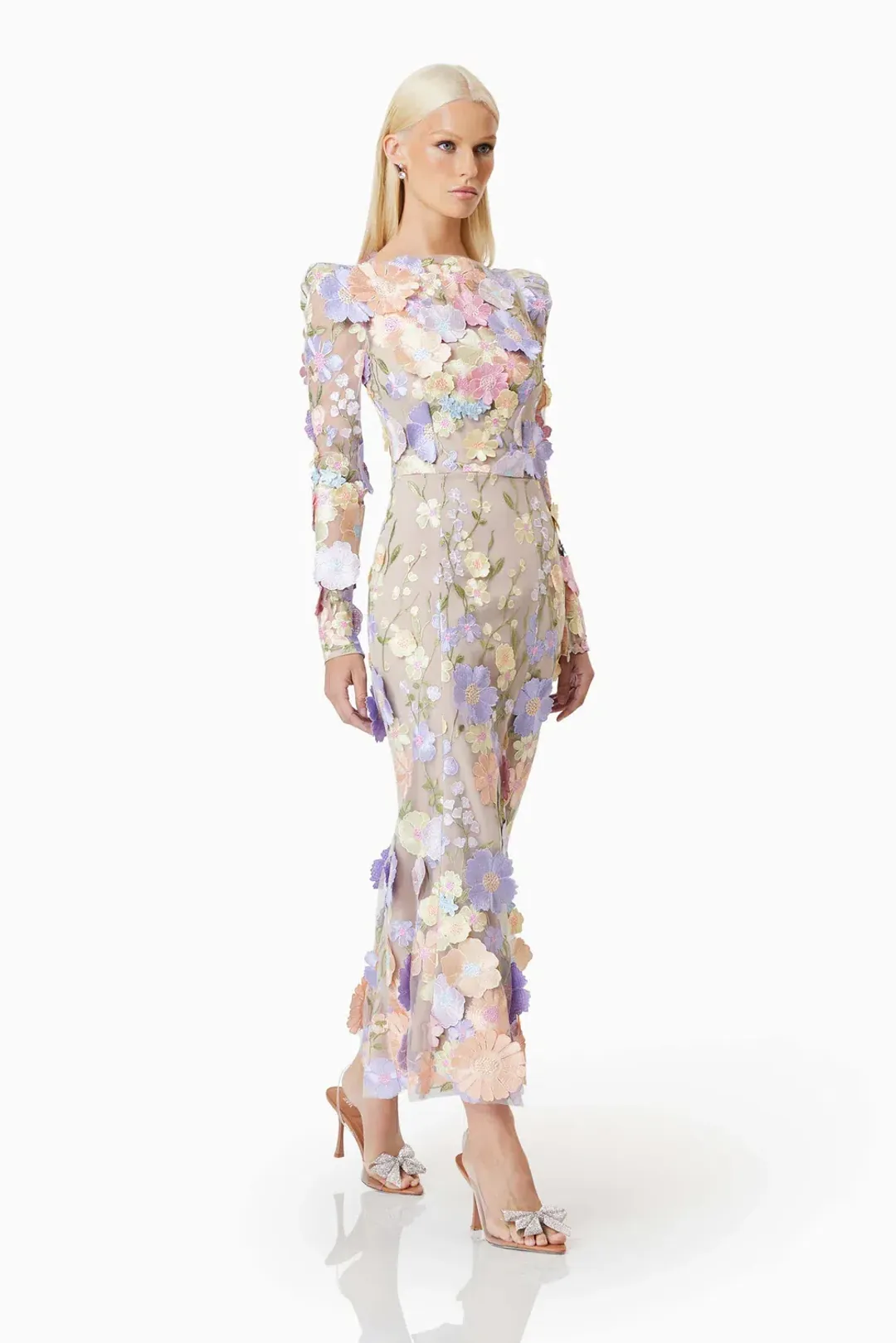 Elliatt Shannon 3d Floral Midi Dress in Purple Size AU 10 for rent on The Volte - main image