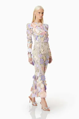 Elliatt Shannon 3d Floral Midi Dress in Purple Size AU 10 for rent on The Volte - image 9