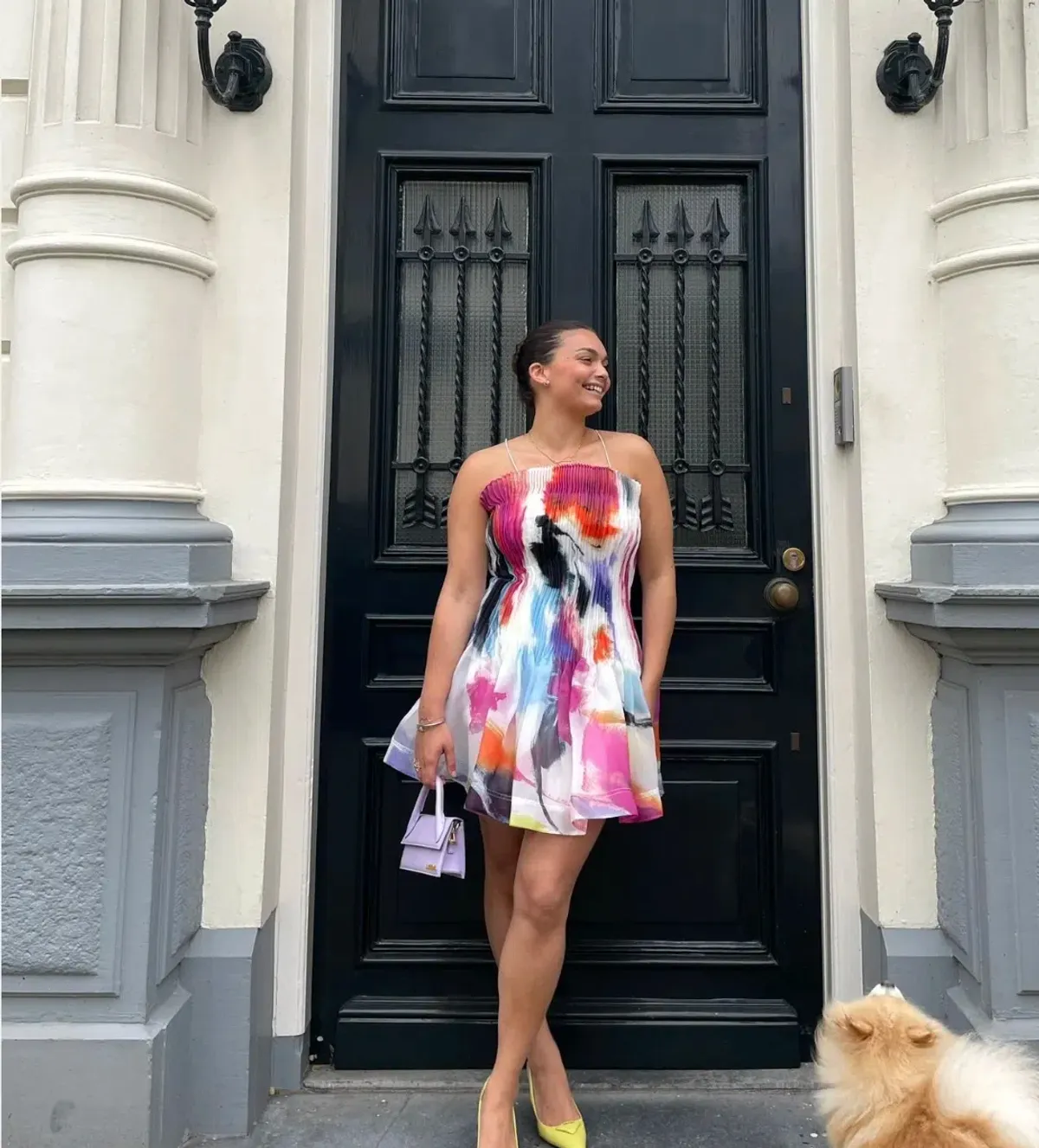 Aje Celestial Pleated Mini Dress Abstract Sunset Size AU 10 - Image 4