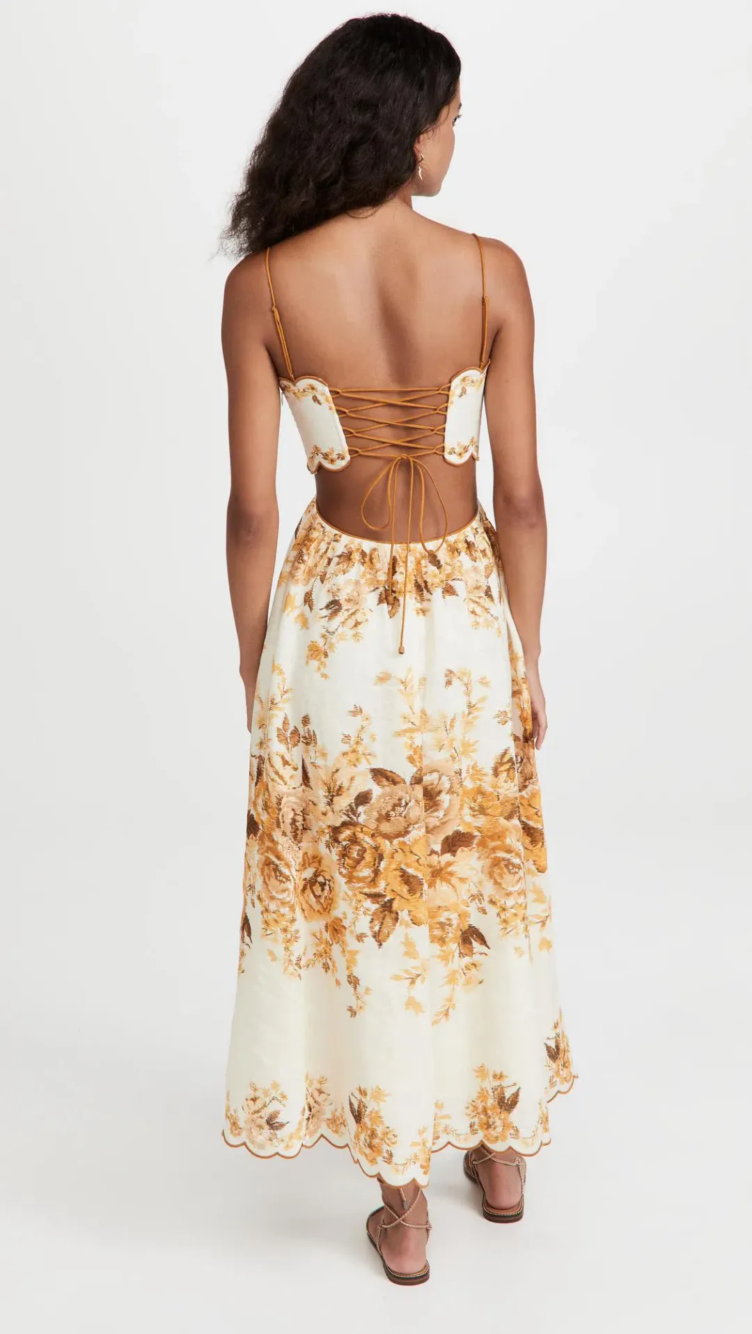 Zimmermann Aliane Scallop Midi Dress Amber Floral Size 8 for rent on The Volte - main image
